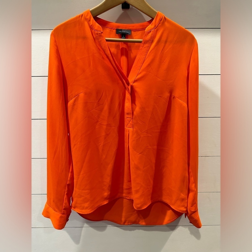 The Limited Orange Long Sleeve Blouse with Mandarin Collar- Size Small